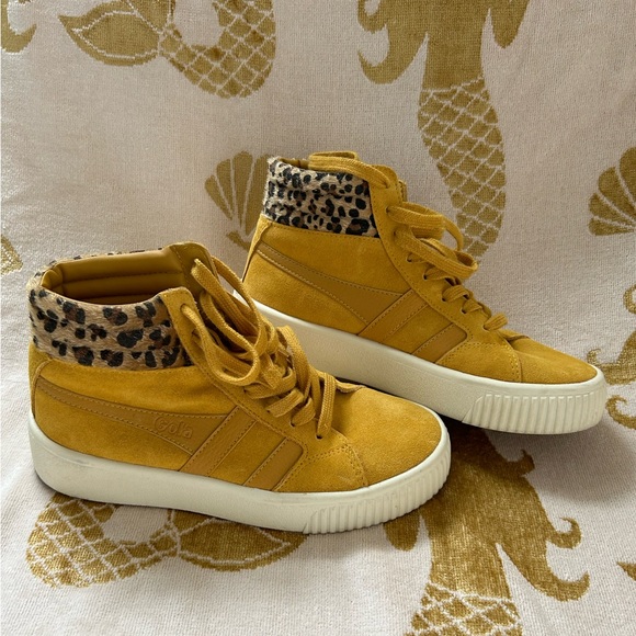 Women’s GOLA - Savannah High Top Sneaker - Mustard w/ Leopard - Size 6 (euro 37) - Picture 3 of 6